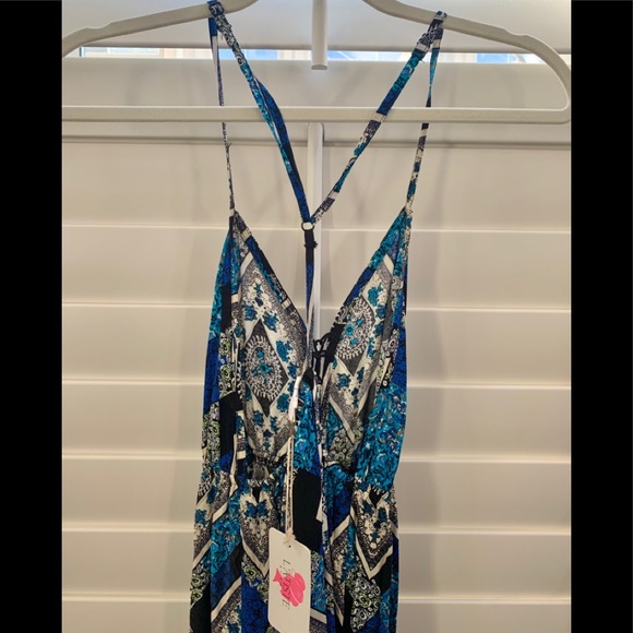 Blue Double Slit Lace Up Maxi Dress - Picture 9 of 10